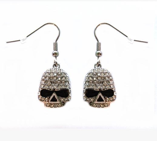 Earrings Stainless Steel Skull Embellished Imitation Diamonds French Wire 5/8