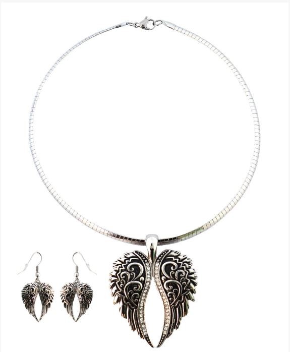 Wing Pendant & Matching Earrings Set With 18