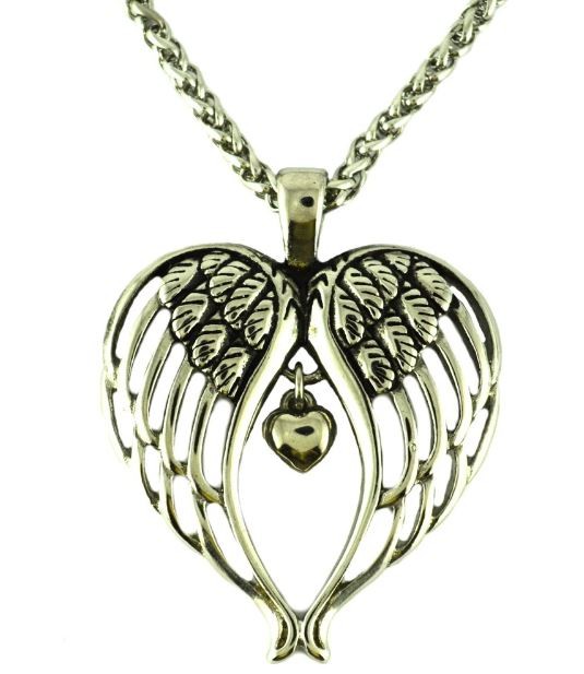 Winged Heart Pendant Stainless Steel With 24