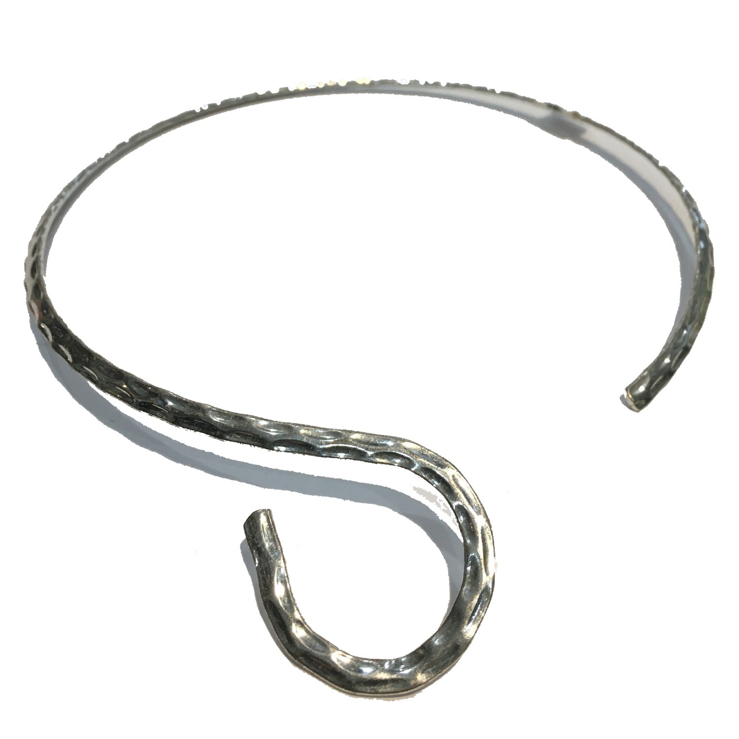 SLIDE CHOKER QUESTION MARK STYLE HAMMERED RHODIUM PLATED  15