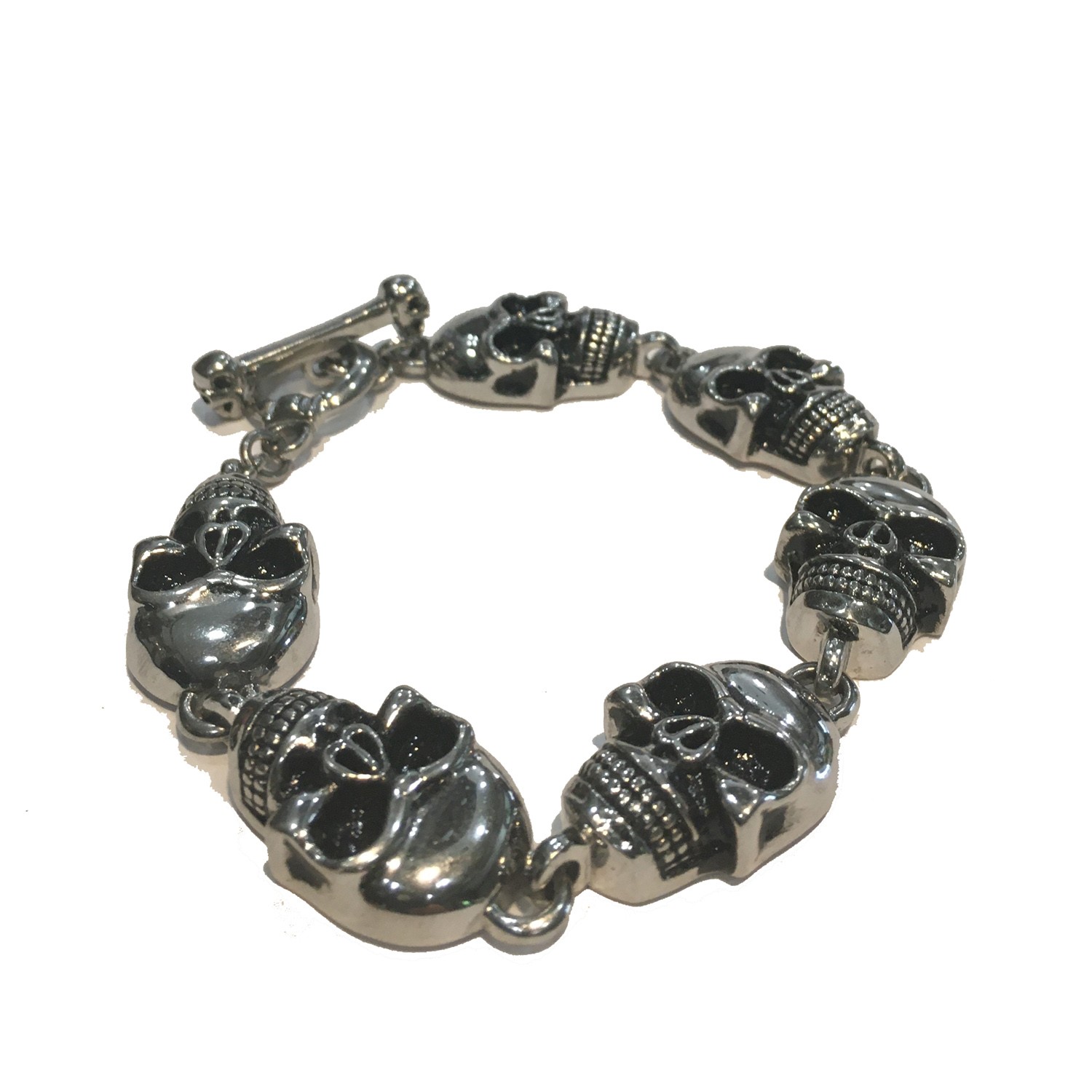SKULL SILVER CHAIN UNISEX BRACELET WITH TOGGLE CLASP STAINLESS STEEL