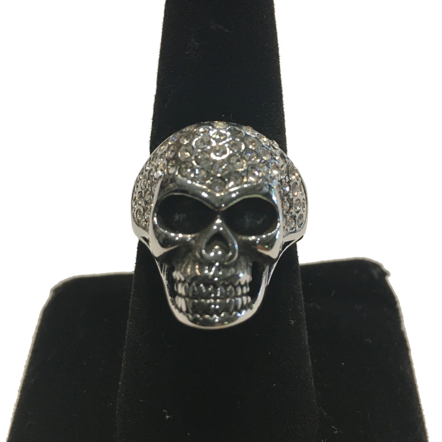 SKULL FULL HEAD WITH CLEAR CRYSTAL HEAD LADIES STAINLESS STEEL