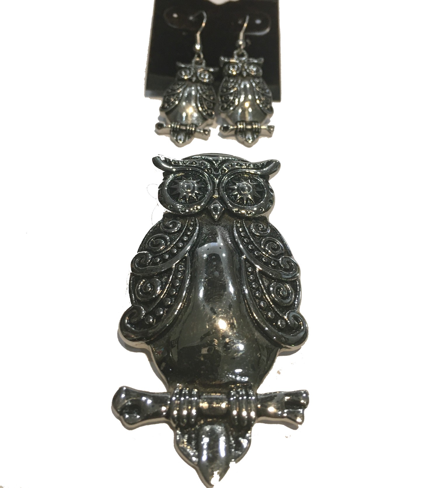 OWL PENDANT WITH MATCHING EARRINGS STAINLESS STEEL