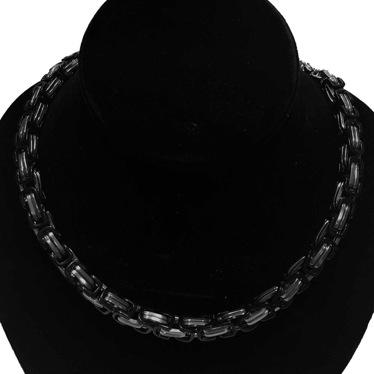 BYZANTINE CHAIN BLACK &  SILVER FINISH 9MM STAINLESS STEEL 24