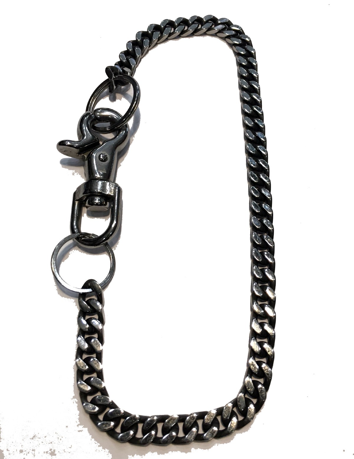 WALLET CHAIN CURB SILVER WITH BLACK 10MM STAINLESS STEEL 18