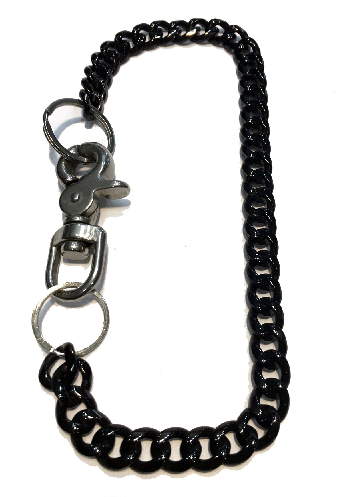 WALLET CHAIN CURB BLACK 12MM STAINLESS STEEL 18
