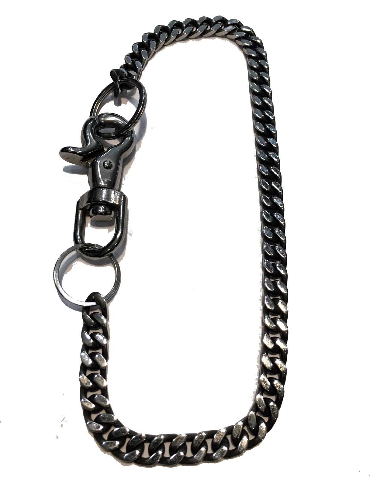 WALLET CHAIN CURB SILVER WITH BLACK 12MM STAINLESS STEEL 18